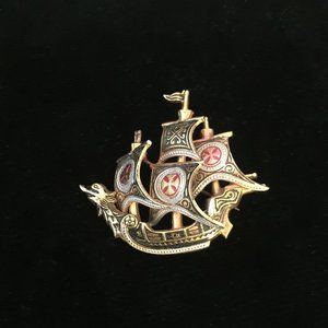 Damascene Spanish Galleon Brooch